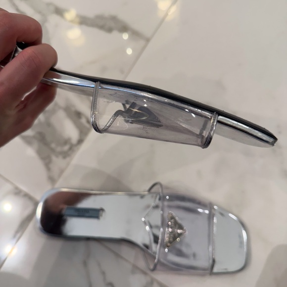 Prada Ciabette Clear Flat Sandals in Argento - Picture 5 of 9